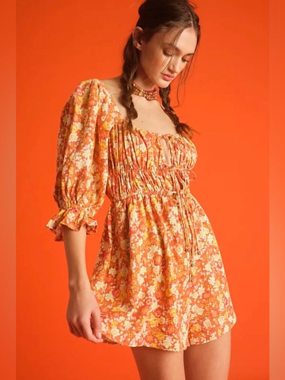 Free People Show Me Love Orange Romper Size XS